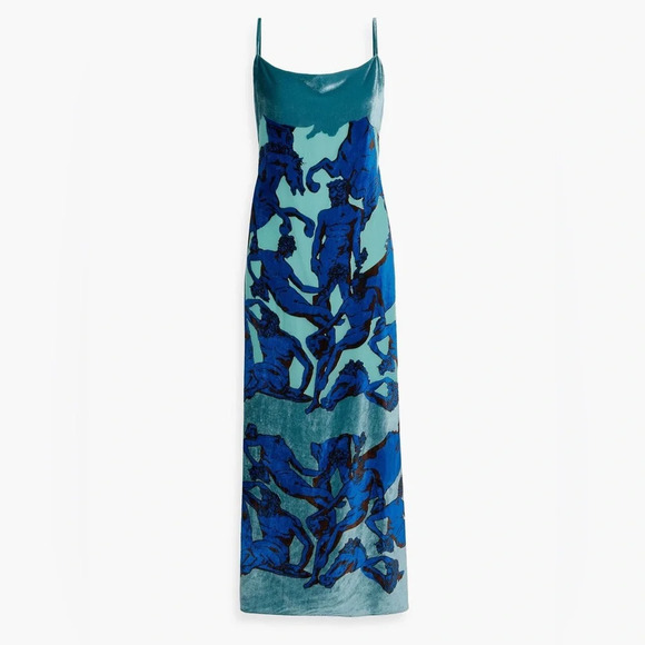 NWT Salvatore Ferragamo Draped Printed Devoré-Velvet Dress Size 42 (6) - Picture 1 of 14